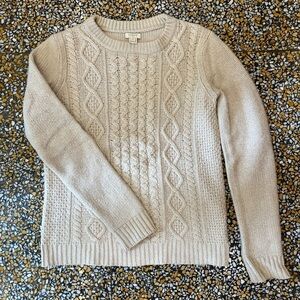 J. Crew Classic Cable Knit Wool Blend Tan Taupe Cream Sweater Women’s Size XS
